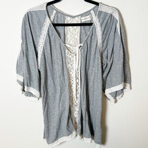 Johnny Was 4 Love and Liberty Crochet Blouse Top Grey Cream Small